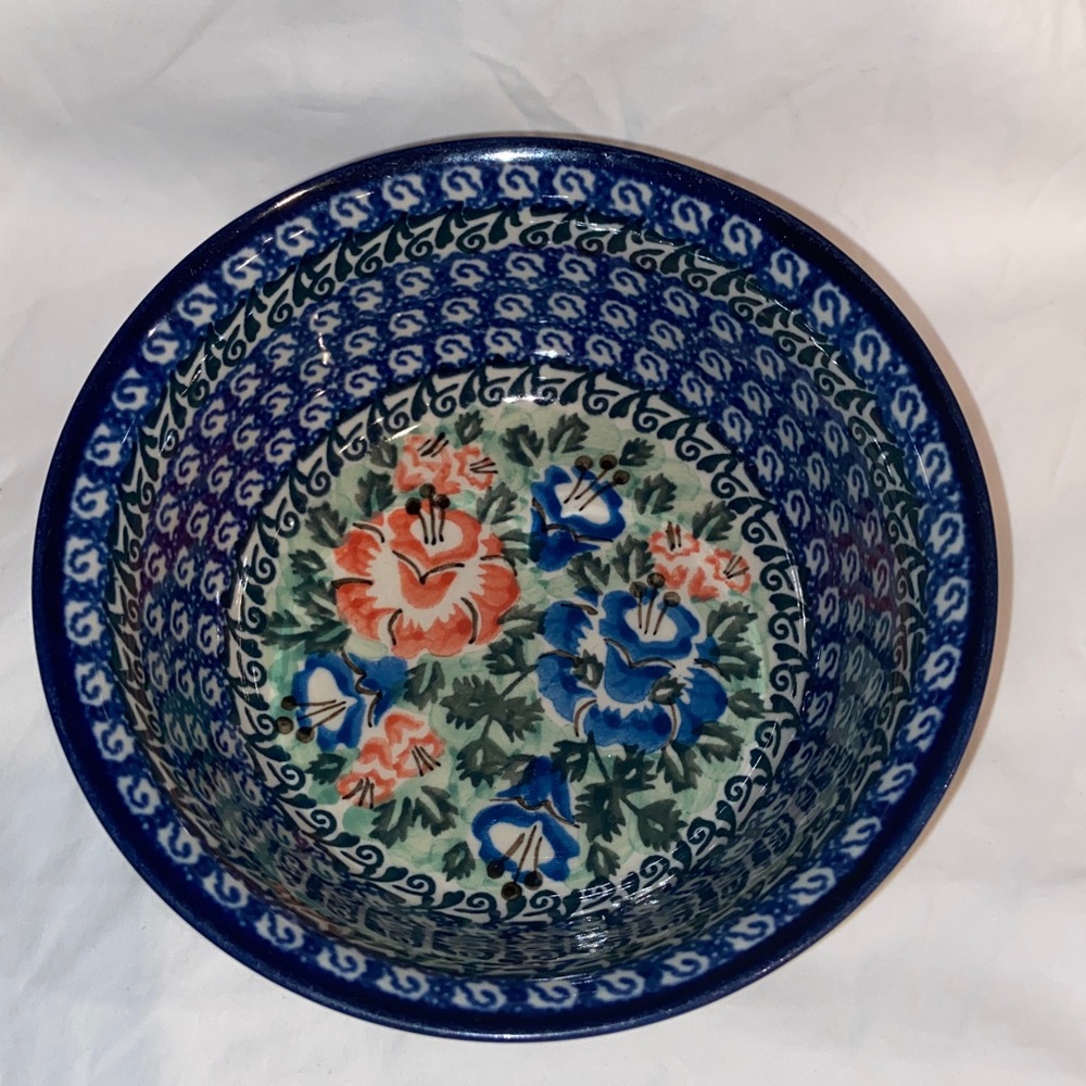 New Polish pottery Unikat 6.25” cereal or salad bowl floral.
